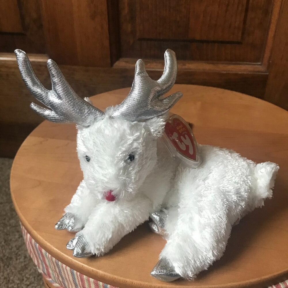 Ty White w/Silver Antlers Sleighbelle Reindeer
